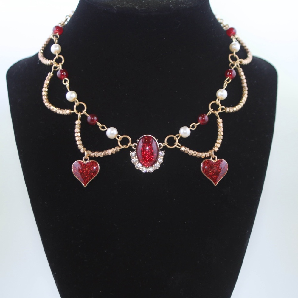 Handmade Gold and Red Glitter Necklace
